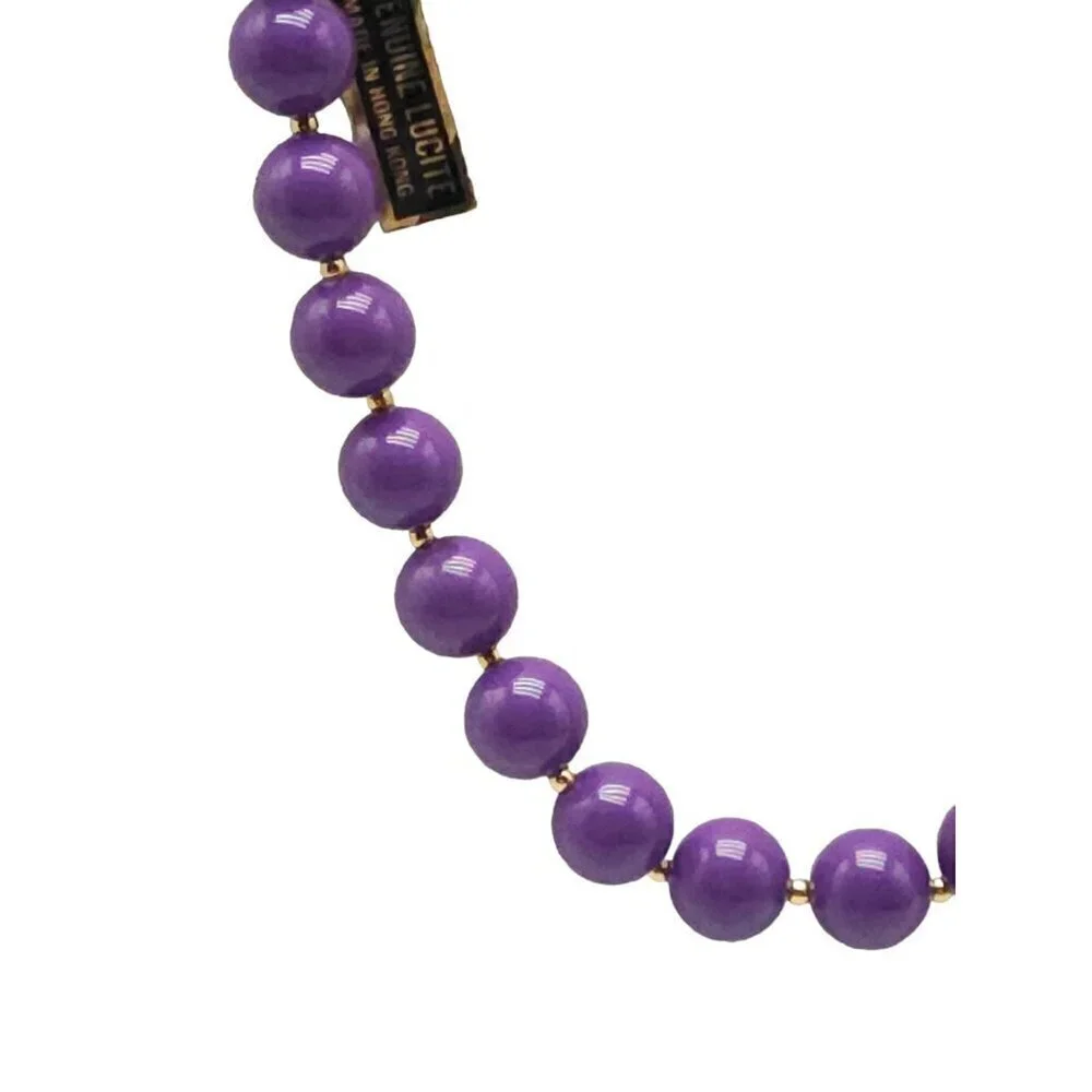 Genuine Lucite Dark Purple Beaded Statement Choker Necklace Gold Tone VTG